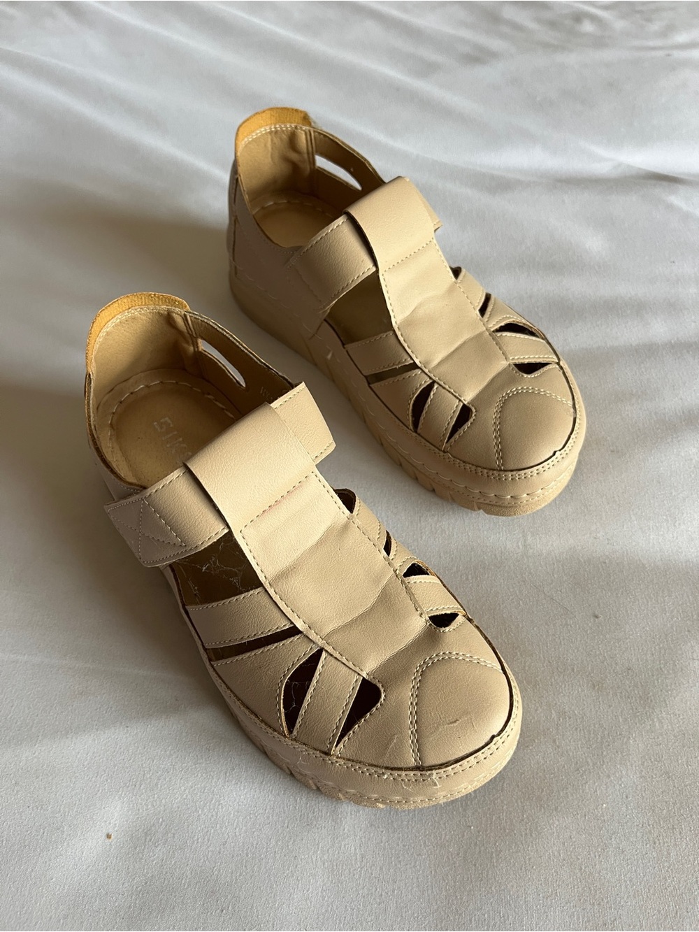 Siketu Beige Strappy Cutout Comfort Sandals Size 35
